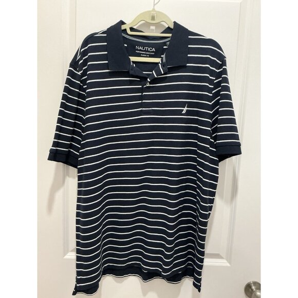 Nautica Polo Performance Deck Mens Classic Fit Navy White Stripe XXL - Picture 1 of 8